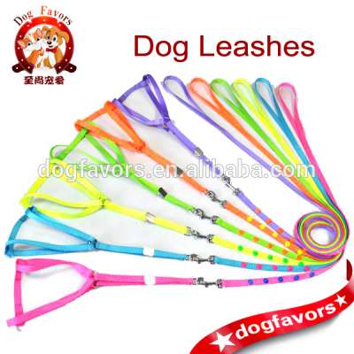 Neon Color Polyester Webbing Pet Harness and leashes with Colorful Rivet, Cat Collar