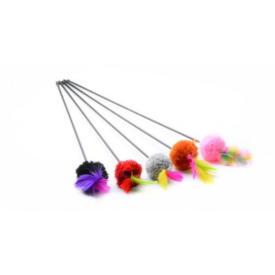 Random Color delivery Fun Kitten Hand Created Toy Cat Feather Bell Wand Teaser Rod Bead Interactive Play Pet Ball Toys